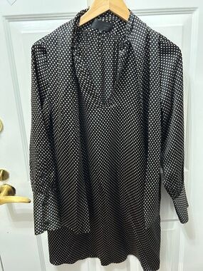 Nili Lotan Isla Tie-Neck Black & White Polka Dot Mini Dress - Size Small